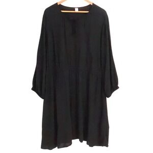 Old Navy Long Sleeve Midi Dress Black Tie Neck Drawstring Tie‎ Waist Size XXL